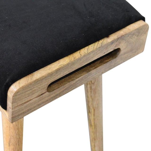 Velvet Upholstered Footstool With Wooden Tray Frame For Sale In Philadelphia - Image 6 of 8