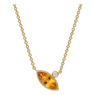 Natural Citrine Marquise Pendant Necklace With Diamond Accent – 18k Gold Plated Sterling Silver For Sale