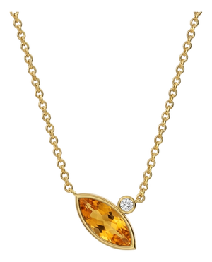 Natural Citrine Marquise Pendant Necklace With Diamond Accent – 18k Gold Plated Sterling Silver