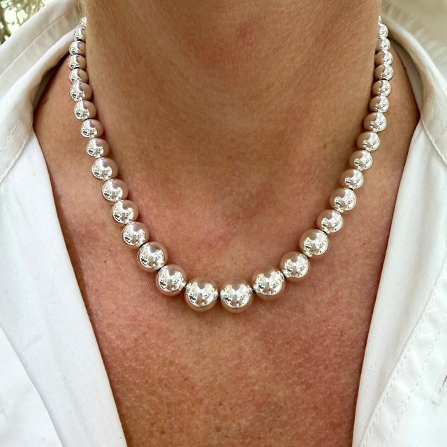 Silver Tiffany & Co. Hardwear 925 Sterling Silver Graduated Ball Beads Chain Necklace For Sale - Image 8 of 8