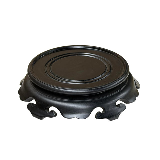 Asian 6" Dark Black Brown Scalloped Apron Legs Round Wood Table Top Stand Easel For Sale - Image 3 of 6