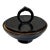 Vintage Black Glazed Ceramic Lidded Bowl With Sculptural Ring Handle For Sale