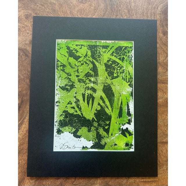 A vibrant original botanical monoprint celebrating the lush textures of summer foliage. Brilliant shades of fresh green...