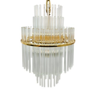 Mid-Century Glass and Brass Chandelier by Christoph Palme for Palwa, 1970s For Sale