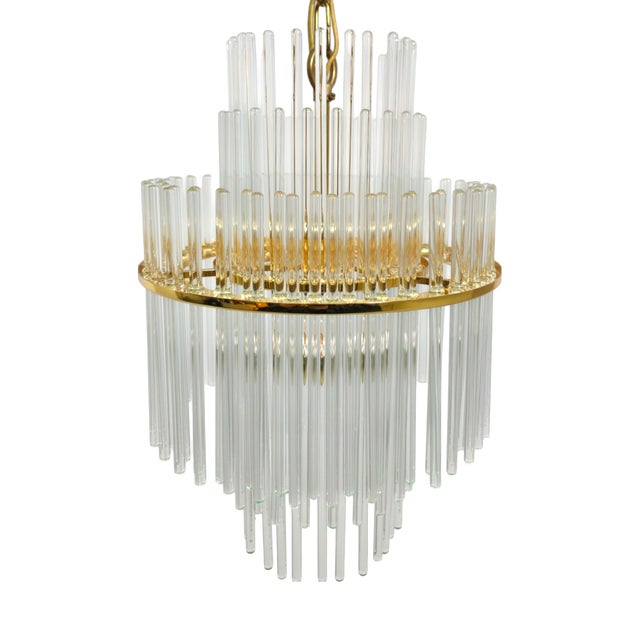 Mid-Century Glass and Brass Chandelier by Christoph Palme for Palwa, 1970s For Sale