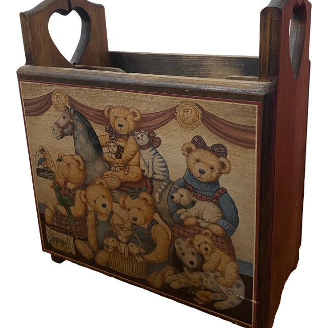 Antique/Vintage Book Caddy Stand Teddy Bear Farmhouse/Cottagecore Kids For Sale