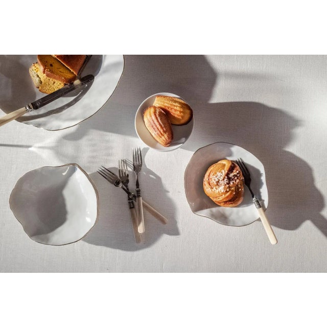 Gold Indulge Nº5 Small White Handmade Porcelain Plates with 24-Carat Golden Rim by Sarah-Linda Forrer, Set of 2 For Sale - Image 8 of 10