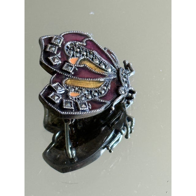 Mid-Century Modern Mid Century Sterling Silver JMS Enamel and Marcasite Butterfly Brooch For Sale - Image 3 of 13