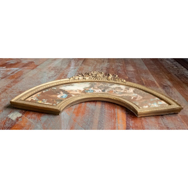 Wood Early 20th Century Gold Fan Shaped Frame With Print For Sale - Image 7 of 11