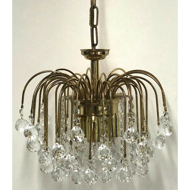 Gold Gold-Plated Metal Lead Crystal Ball Three-Light Chandelier, 1970s For Sale - Image 8 of 11