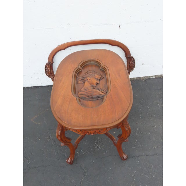 Traditional Heavy Hand Carved Cameo Coffee Table With Glass Top Serving Tray 6644 For Sale - Image 3 of 17