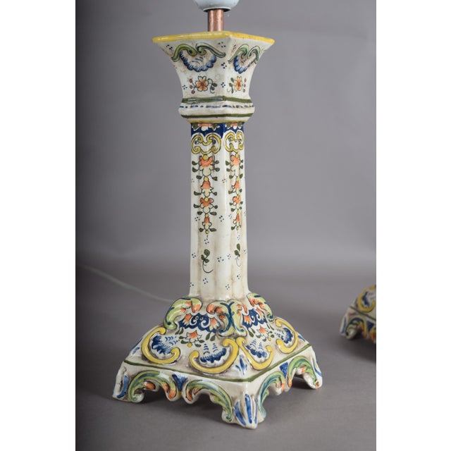 French Rouen Faience Table Lamps, 1890s, Set of 2 For Sale - Image 10 of 18