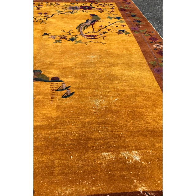 Gold 1920s Art Deco Chinese Rug- 8’11” X 11’5” For Sale - Image 8 of 13