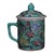 Vintage Chinese Porcelain Lidded Mug, Turquoise Hand Painted Floral Cup For Sale