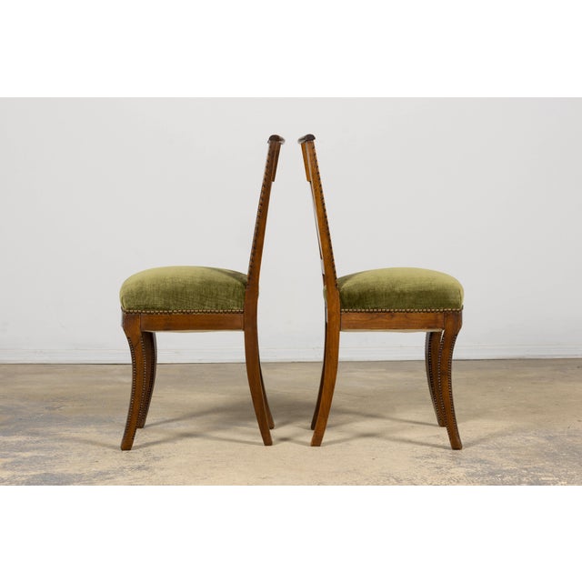 Set of 10 Mid-19th Century French Directoire Walnut Dining Chairs in Olive Green For Sale - Image 14 of 18