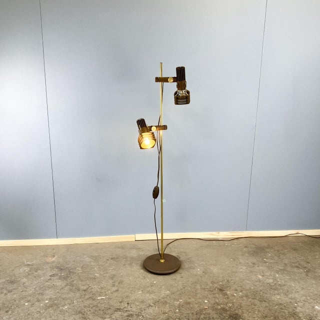 Two-Light Floor Lamp with Plastic Spotlights on a Brass Rod from Hustadt Leuchten,1970s For Sale - Image 3 of 13