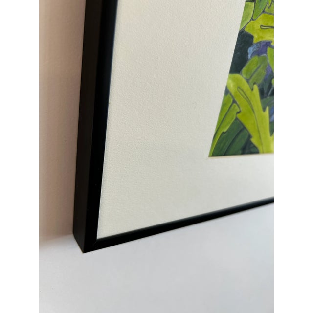 Art Deco Original Watercolor Painting White Daisy With Company Framed For Sale - Image 3 of 5