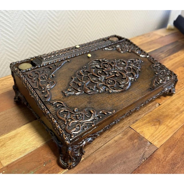 Napoleon III Carved Wooden Travel Writing Desk For Sale - Image 6 of 6
