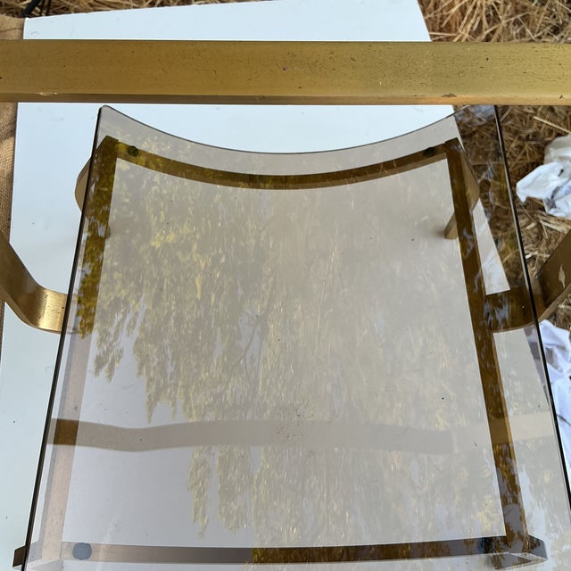 Wood MCM Brass and Glass Modern Fireplace Wood Holder For Sale - Image 7 of 16