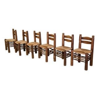 Chairs in Beech and Cane attributed to Charles Dudouyt, 1950s, Set of 6 For Sale