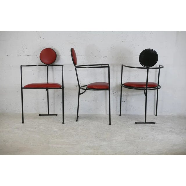 French Steel and Leather Armchairs, 1980s, Set of 3 For Sale - Image 14 of 18