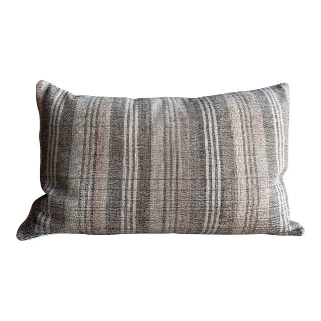 Vintage Turkish Hemp Rug Pillow 18" X 29" With Down Insert For Sale