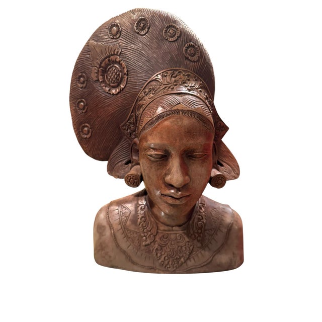 Traditional Balinese Terracotta Female Busts- A Set of 2 For Sale - Image 3 of 5