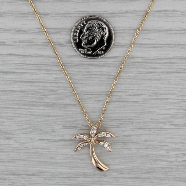 2010s 0.20ctw Diamond PalmTree Pendant Necklace 14k Yellow Gold 20" Cable Chain For Sale - Image 5 of 7
