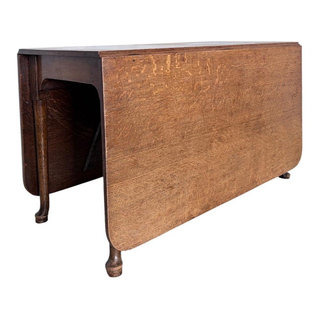 Large Edwardian Oak Drop Leaf Dining Table, 1890s For Sale - Image 3 of 11
