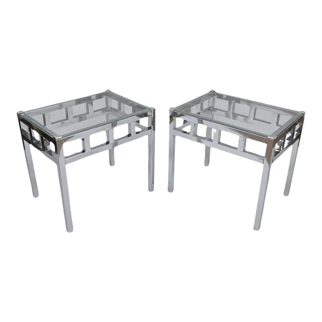 Late 20th Century Mid Century Modern Baughman Style Chrome & Glass Rectangle Side Tables - a Pair For Sale