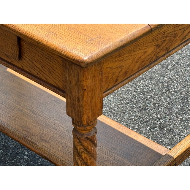 19th C. Tiger Oak One-Drawer Library Table - Twist Legs + Highly Detailed For Sale - Image 16 of 17