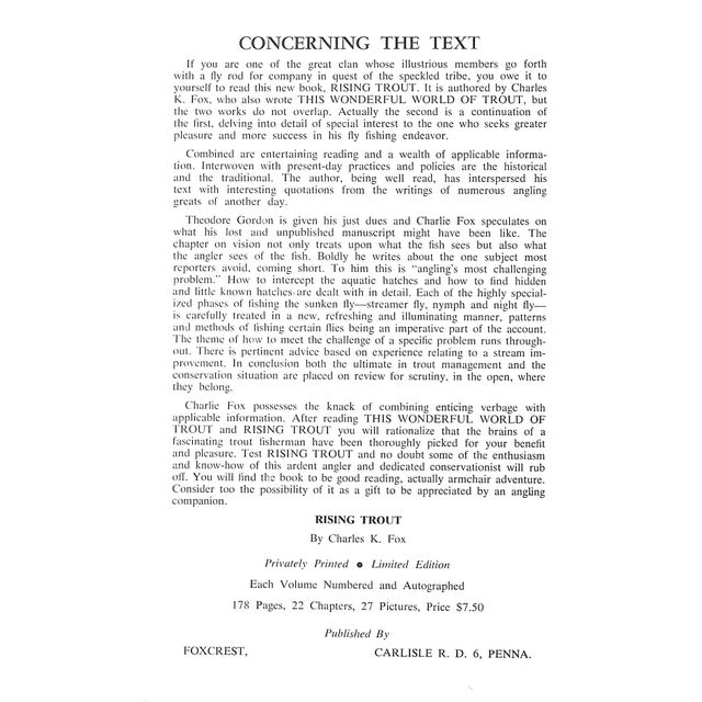 White "Rising Trout" Book 1967 Fox, Charles (Signed) For Sale - Image 8 of 8