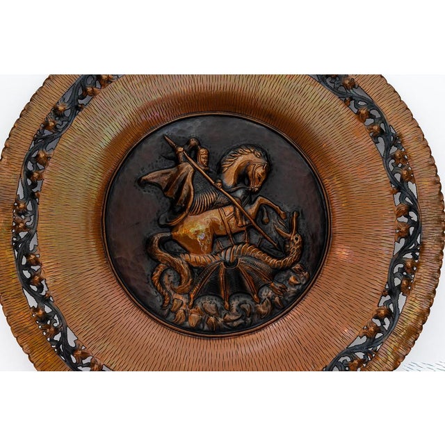 Saint geogius kills dragon Big wall decoration made of hammered copper italy around 1950s Marked on back ( see last...