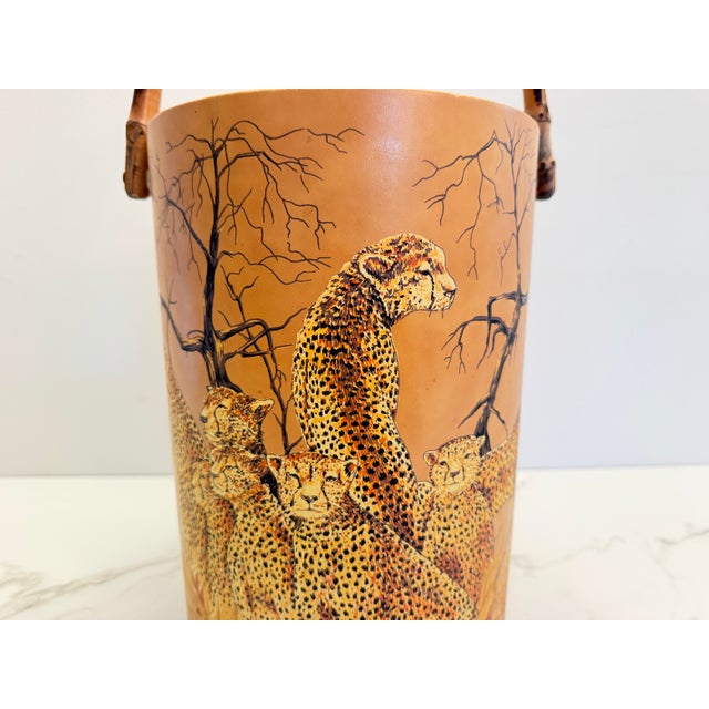 Abercrombie & Fitch Vintage 1970s Abercrombie & Fitch Cheetah Print Ice Bucket With Faux Bamboo Handle – Retro Safari Home Decor For Sale - Image 4 of 10