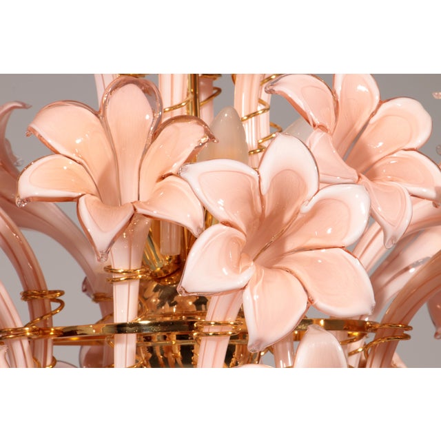 Ivory Murano Pink Lilly Floorlamp Murano Glass and Gilt Brass by Franco Luce, 1970 For Sale - Image 8 of 13