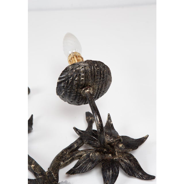 Silver Brutalist Spanish Wrought Iron Wall Sconce, 1950 For Sale - Image 8 of 10