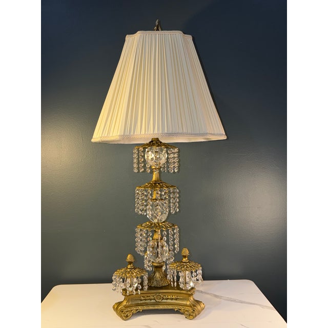 1960s 1968 Loevsky & Loevsky Hollywood Regency Vintage Crystal Table Lamps With New Shades — A Pair For Sale - Image 5 of 18