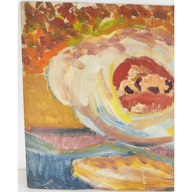 We are offering this simple mid-century modern style abstract painting. I can't even fathom what it might be representing...