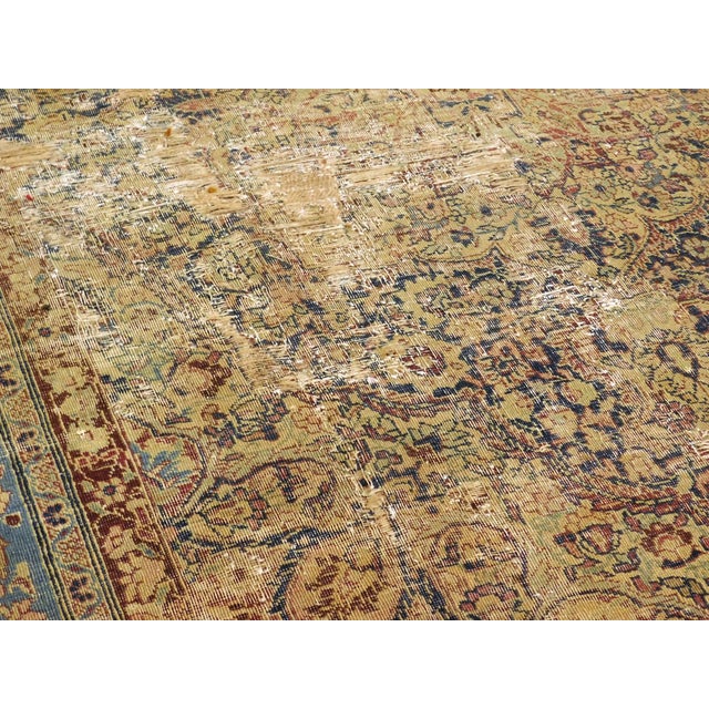 Distressed Antique Persian Kerman Rug. 7'1"x 9'7" For Sale - Image 9 of 18