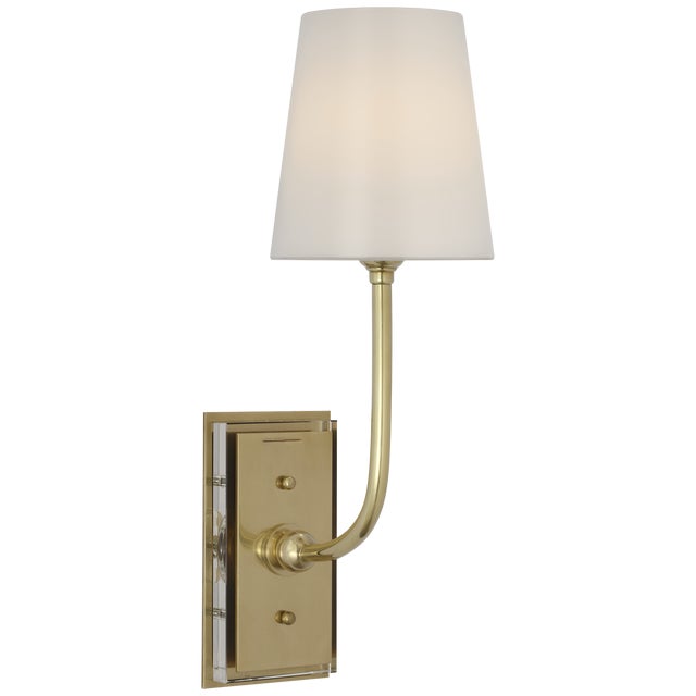 Thomas O'Brien for Visual Comfort Signature Hulton 17" Cordless Single Sconce in Hand-Rubbed Antique Brass with White Glass Shade For Sale