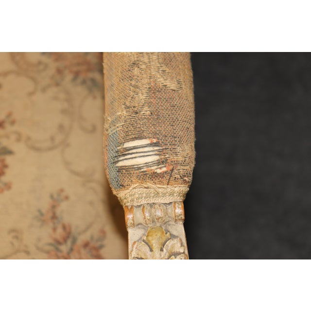 Cream 1930's French Louis XVI Style Antique Parcel Gilt Settee For Sale - Image 8 of 12