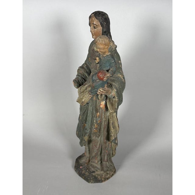Virgin and Child, 18th-century carved wood Polychrome sculpture in the round French work, 18th century Height: 45 cm from...