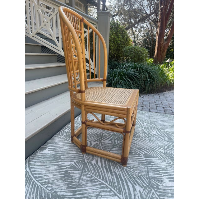 Chinoiserie Late 20th Century Vintage Blonde Chinoiserie Coastal Bamboo Accent Chair For Sale - Image 3 of 9
