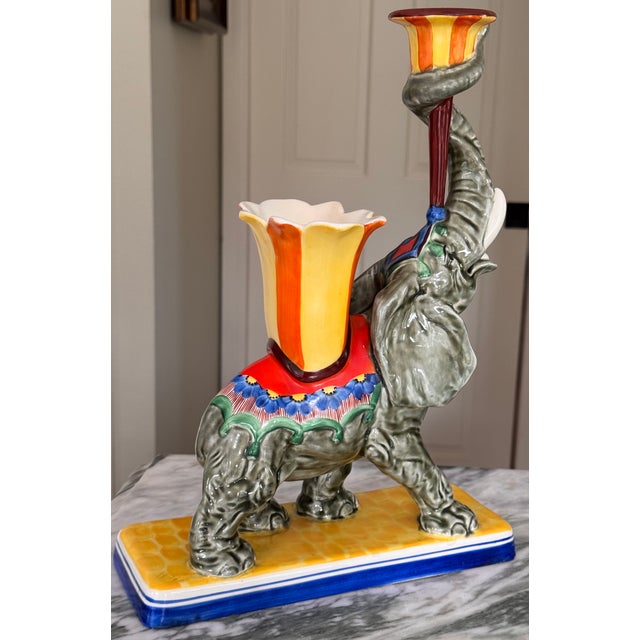 Vintage Ditmar Urbach Czechoslovakia Elephant Candle Vase Centerpiece For Sale - Image 4 of 16