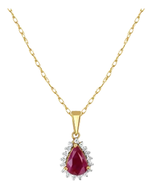 Pear Shaped Ruby Diamond Halo Necklace 16"