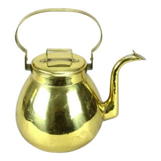 1800s X-Large Brass Tea Coffee Kettle Community Teapot English For Sale