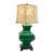 Vintage Chinoiserie Emerald Green Lacquer Metal Tea Caddy Table Lamp With Chiffon Shade For Sale