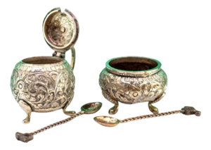 Salt and Pepper Shakers in Embossed Silver