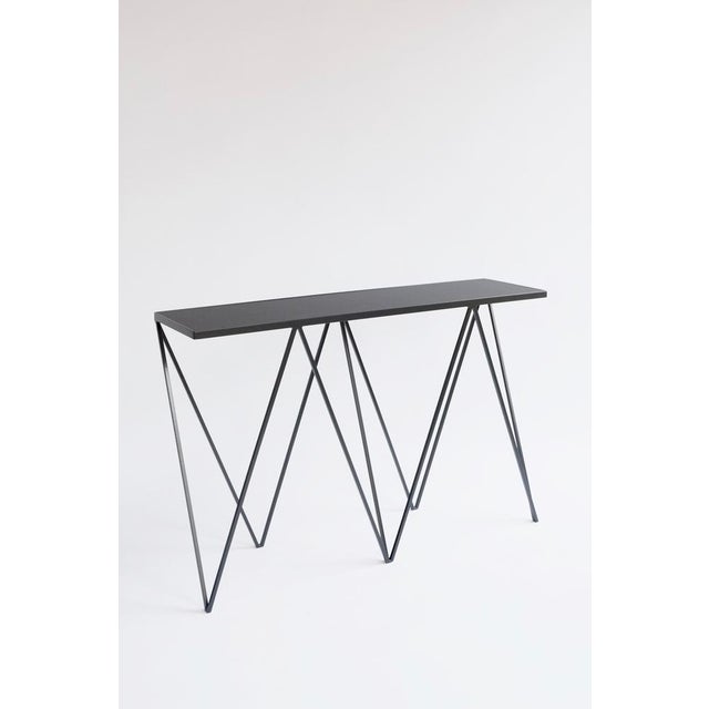 Contemporary Giraffe Console Table with Natural Linoleum Top in Black by &New For Sale - Image 3 of 10