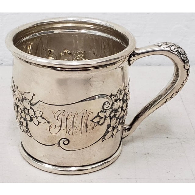 Late 19th Century Sterling Silver Christening Cup W/ Floral Pattern C.1895 For Sale - Image 4 of 11